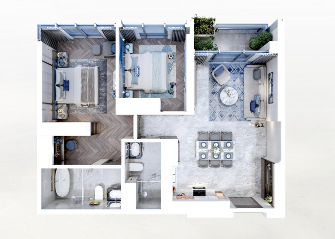 mặt bằng 3d 2 ngủ Celestine Westlake