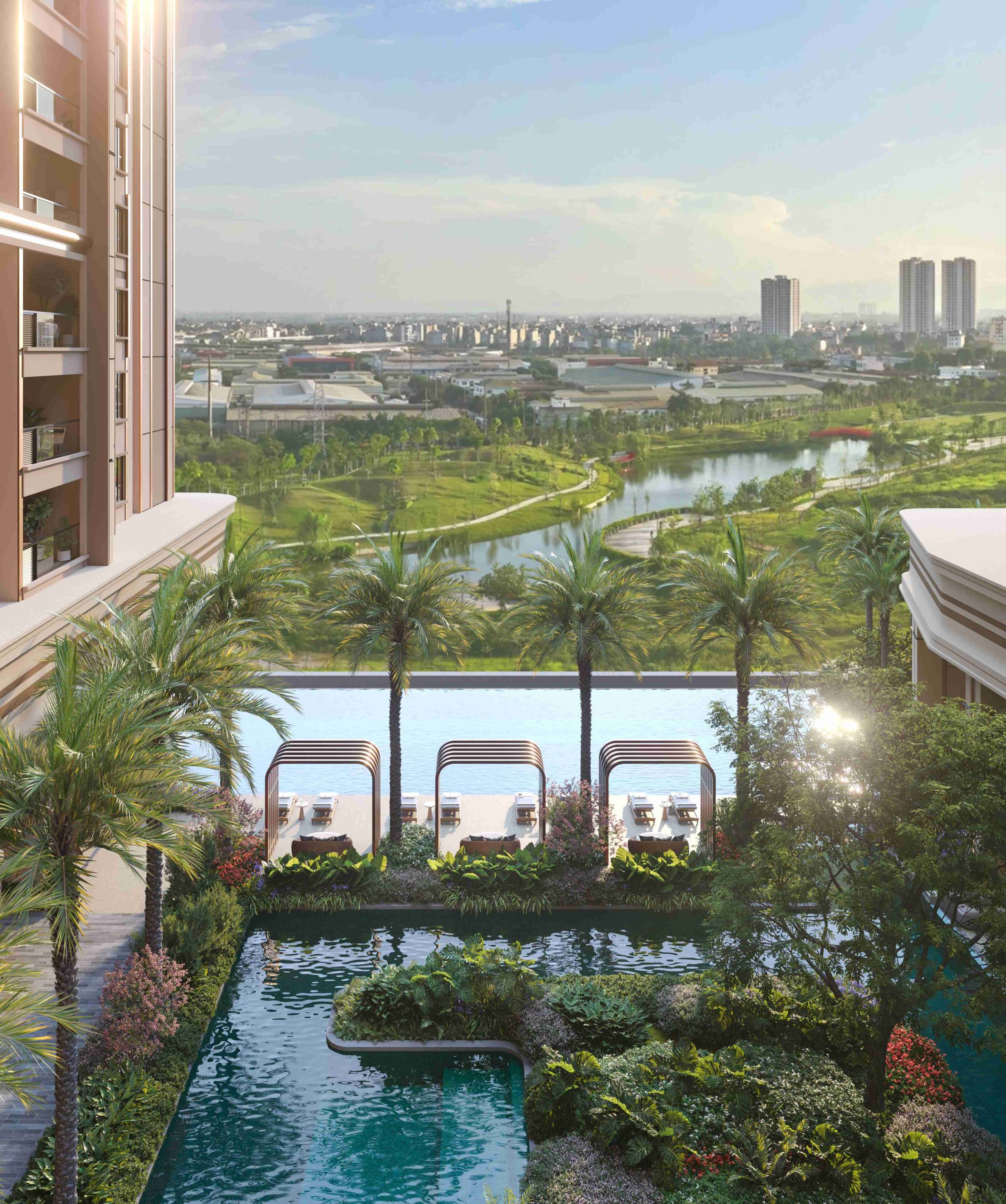 Bể bơi tầng 5 Le Parc Place nhìn ra công viên trung tâm