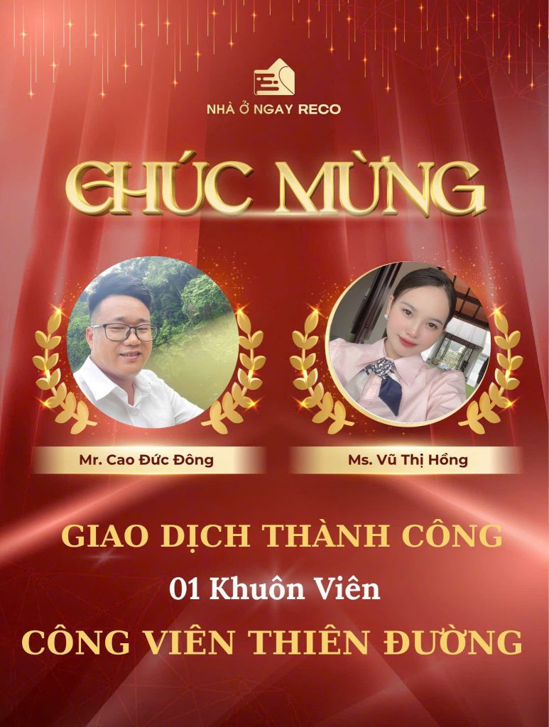 Ảnh giao dịch: Xin chúc mừng Mr. Đông và Ms. Hồng đã xuất sắc chốt cọc thành công 01 lô khuôn viên tại Công Viên Thiên Đường