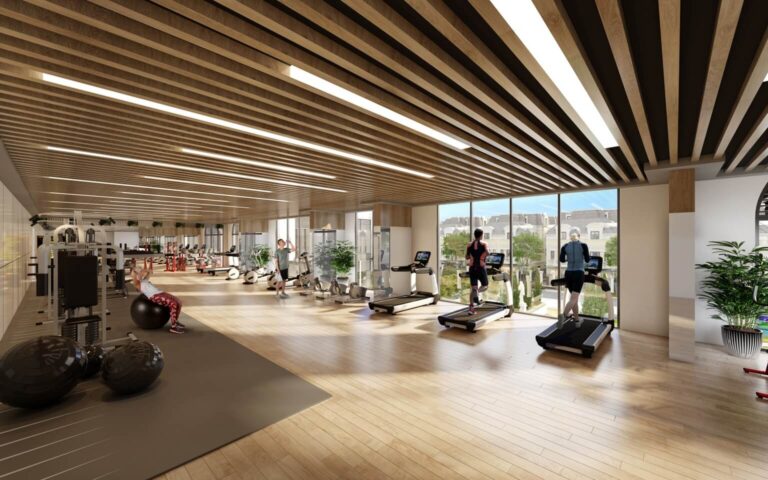 Phòng gym Moonlight 2 với hệ kính lớn nhìn ra khu đô thị