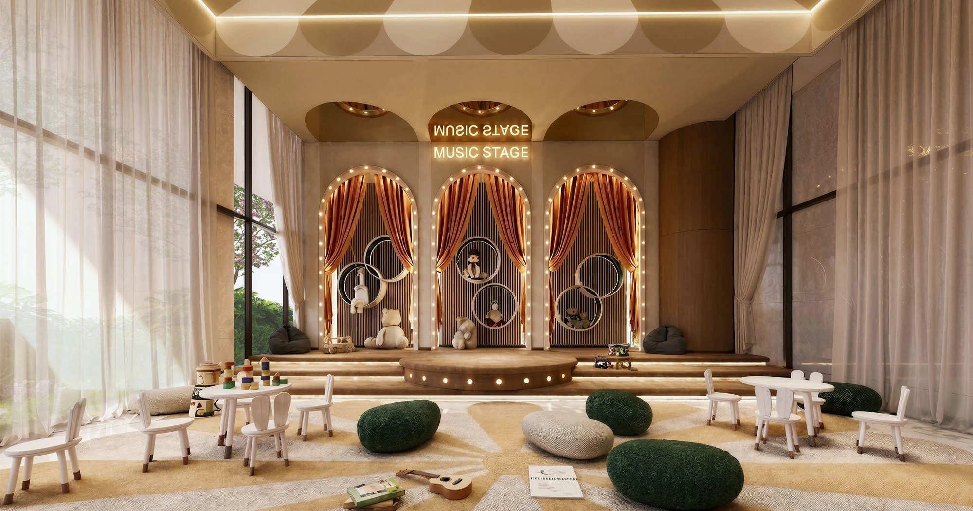 Phòng vui chơi trẻ em tầng 5 Le Parc Place với sân khấu âm nhạc nhỏ