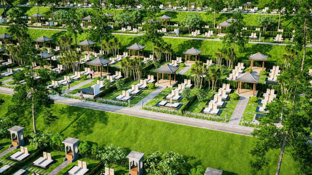 Toàn cảnh khu khuôn viên mộ gia đình có chòi nghỉ tại Thiên Phúc Vĩnh Hằng Viên