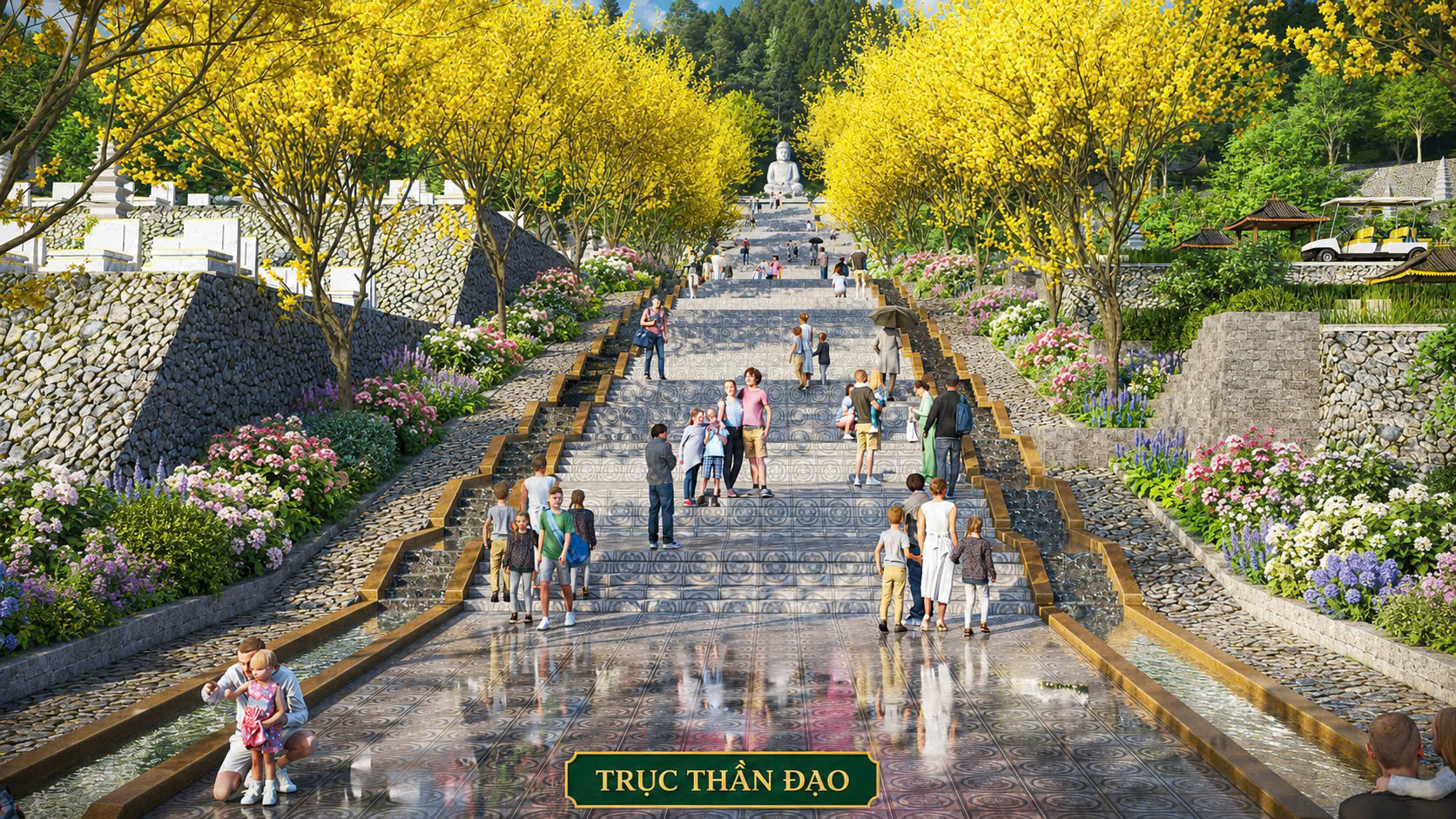 Trục Thần Đạo dẫn lên tượng Phật tại Thiên Phúc Vĩnh Hằng Viên