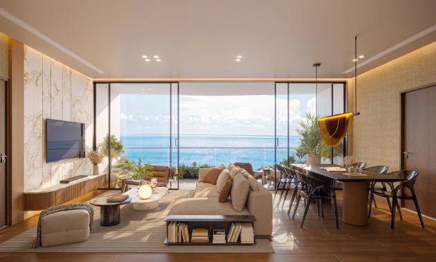Thiết kế đột phá view panorama trực diện biển và núi Cô Tiên cực đẹp nhờ hệ kính chạm trần full-height.